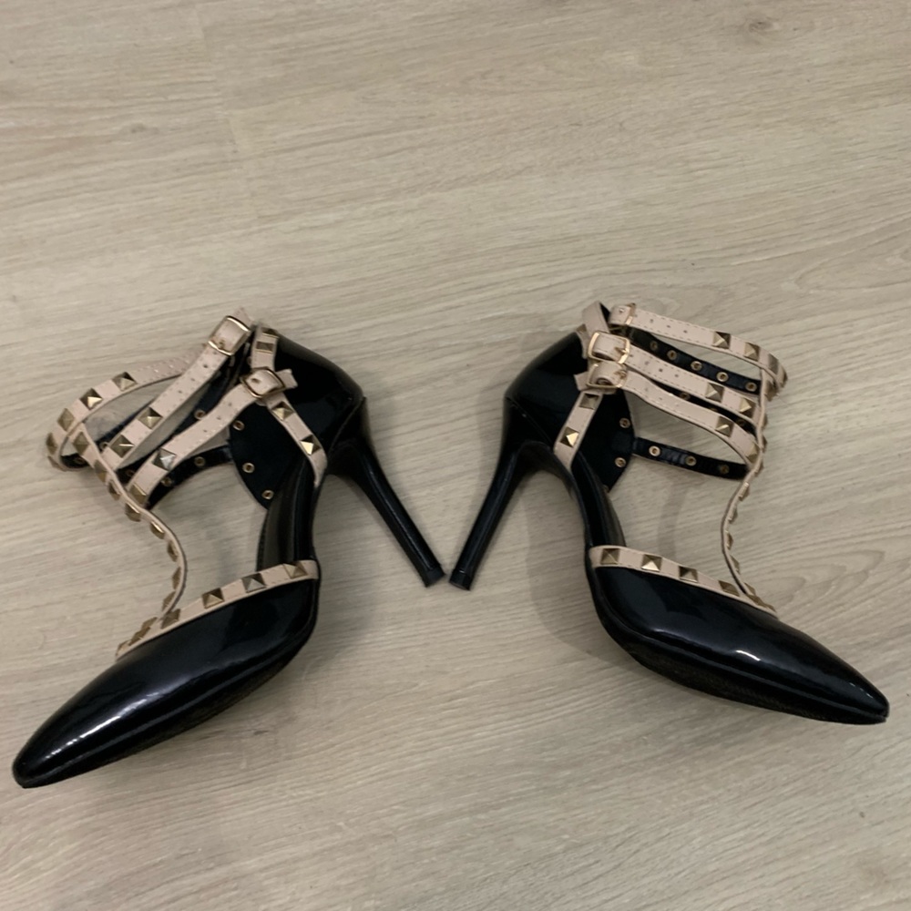 Womens top moda studded high heel shoes adjustable ankle straps black size 7